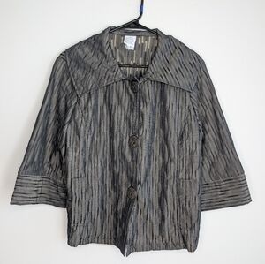 Focus Women's‎ Medium Gray Green Metallic Texture Button-up Jacket 3/4 Sleeve